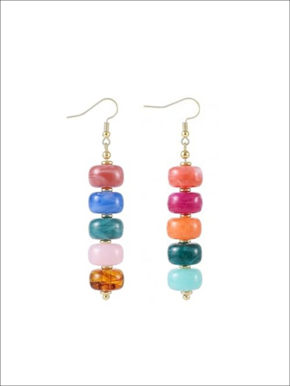 Chunky Resin Beaded Dangle Earrings 14K Gold Plated French Wire Statement